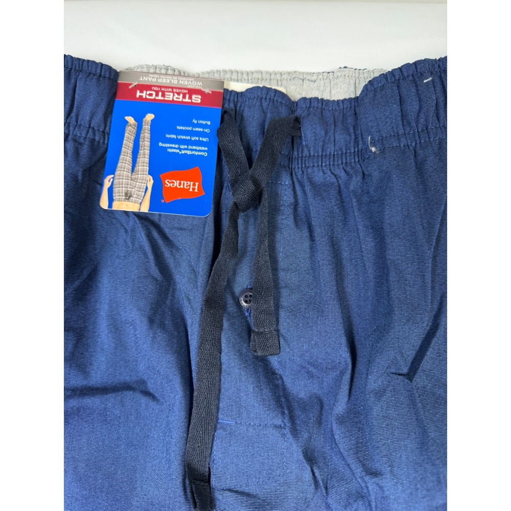Hanes Mens Stretch Woven Sleep Pant Navy‎ Blue Elastic Drawstring Button Fly S - Picture 2 of 8